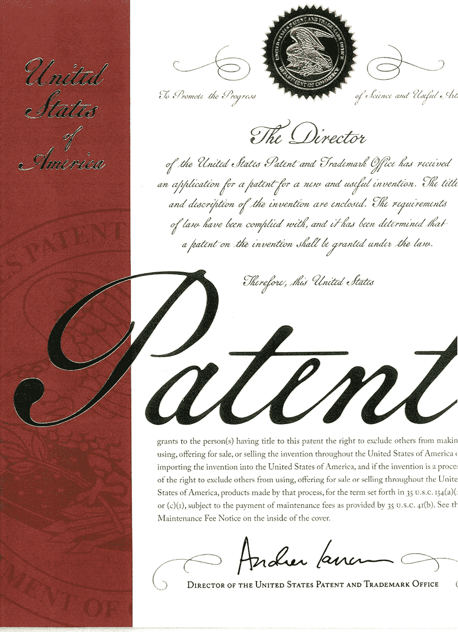 美國專利證書封面